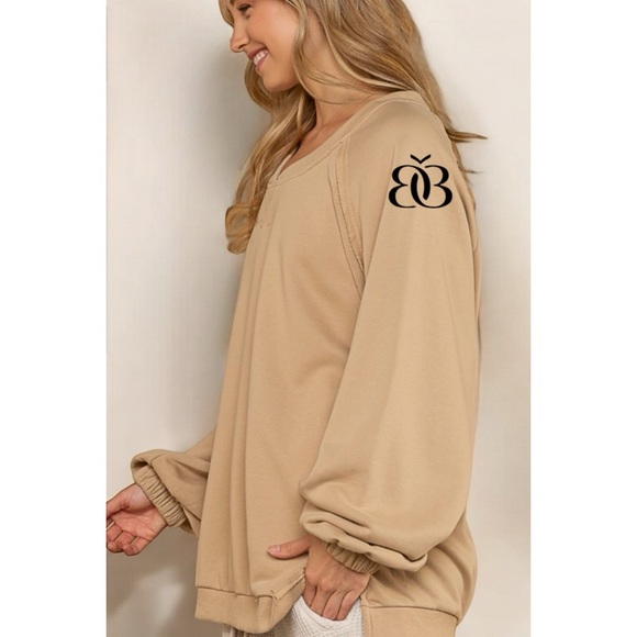 POL Mocha Criss Cross Back Slouchy French Terry Pullover - Picture 4 of 12